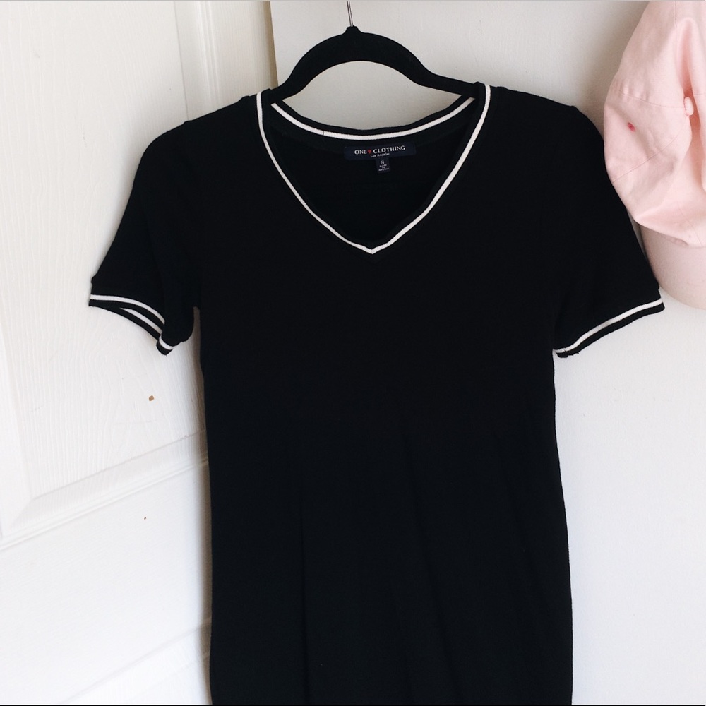 Black dress with white stripe